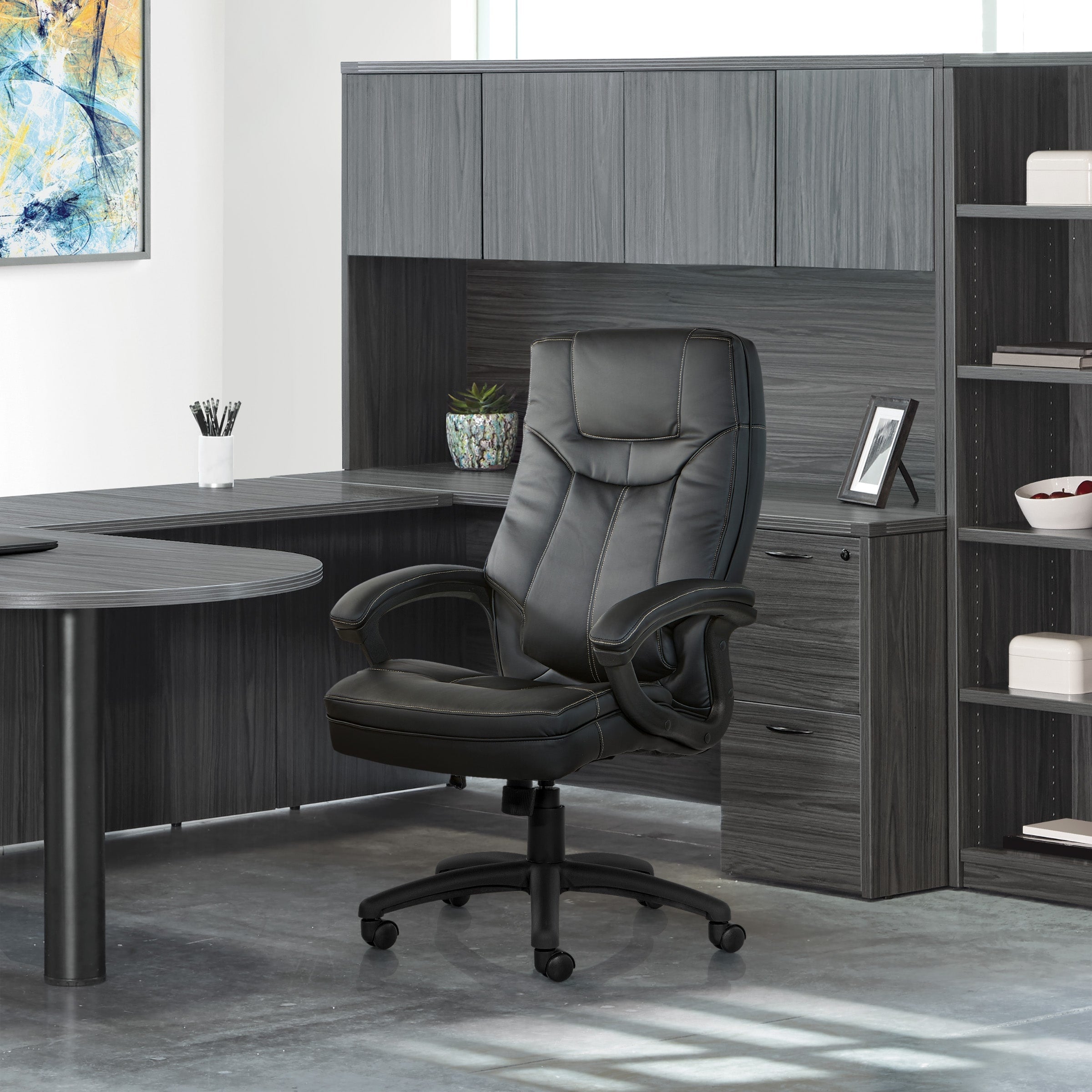 Office Star Executive Faux Leather High Back Chair With Contrast Stitching