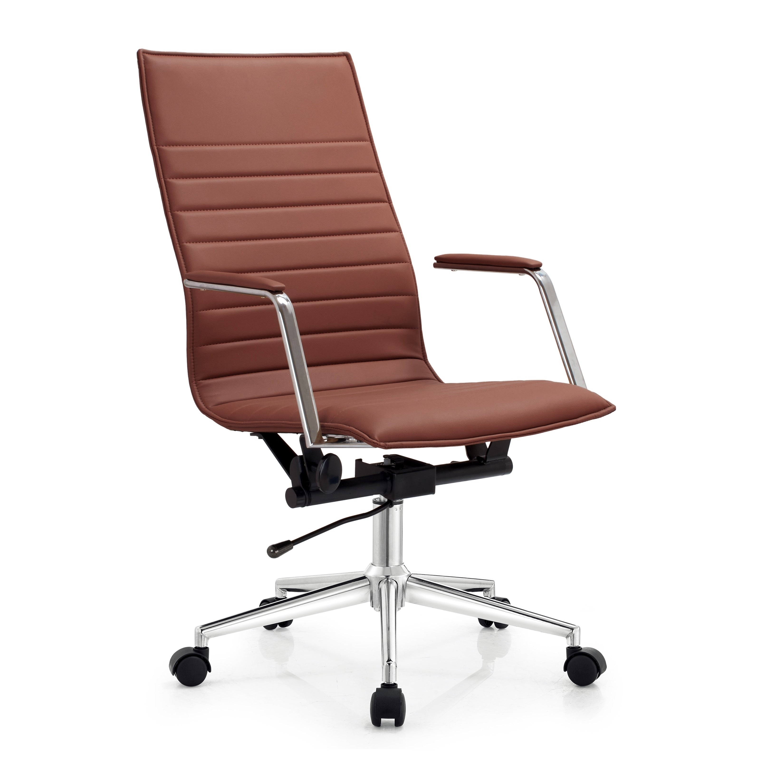 2Xhome White Executive Ergonomic High Back Modern Office Chair Ribbed Pu Leather Swivel For Manager Conference Computer Desk