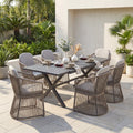 Expandable Aluminum Outdoor Dining Set With 6 Pe Wicker Chairs