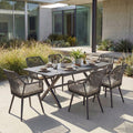 Expandable Aluminum Outdoor Dining Set With 6 Woven Rattan Chairs