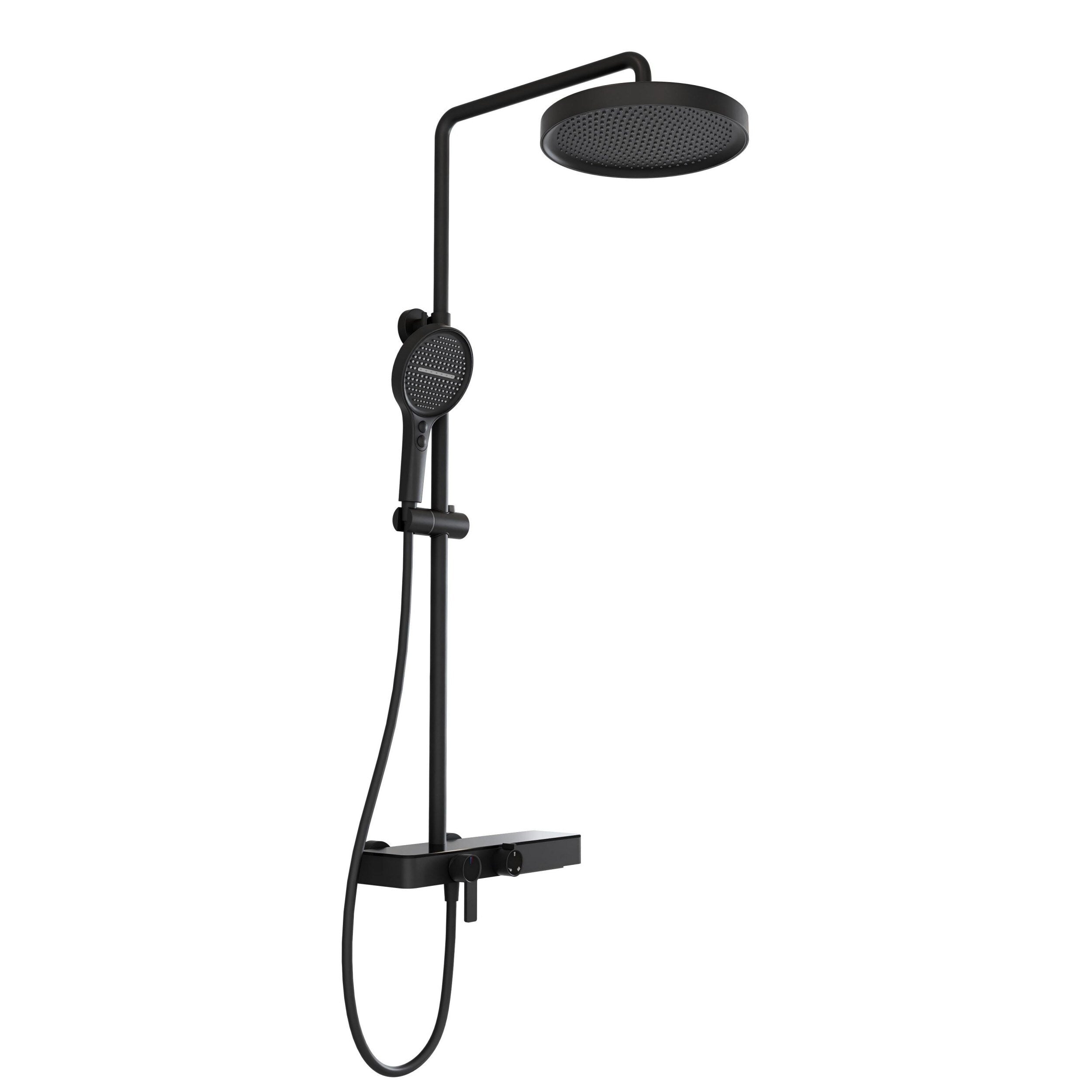 Exposed Shower System With 11 Rain Head 3 Setting Handheld On Slide Bar Waterfall Tub Spout Solid Brass Valve
