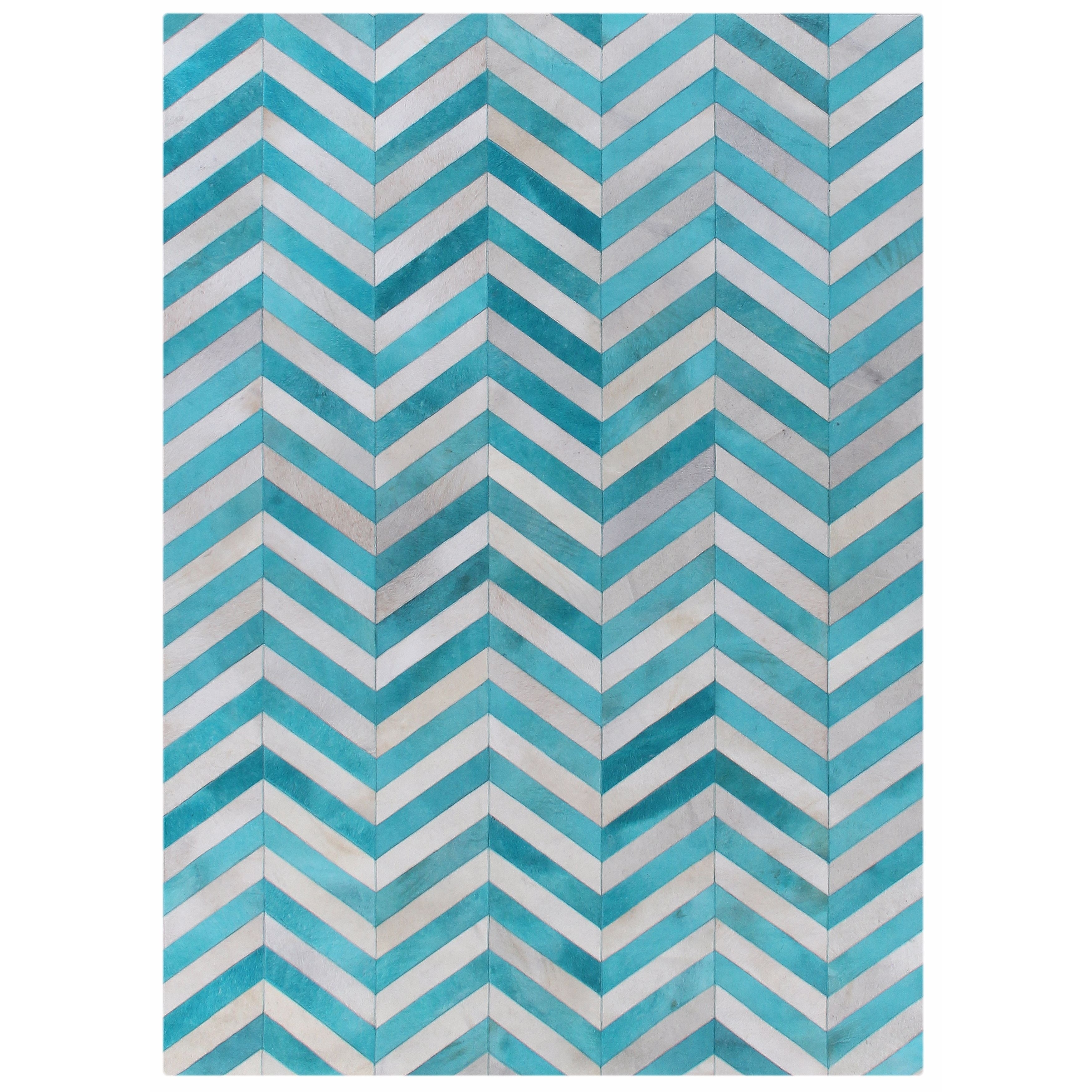 Exquisite Rugs Chevron Hide Turquoise White Leather Hair On Hide Rug 5 X 8