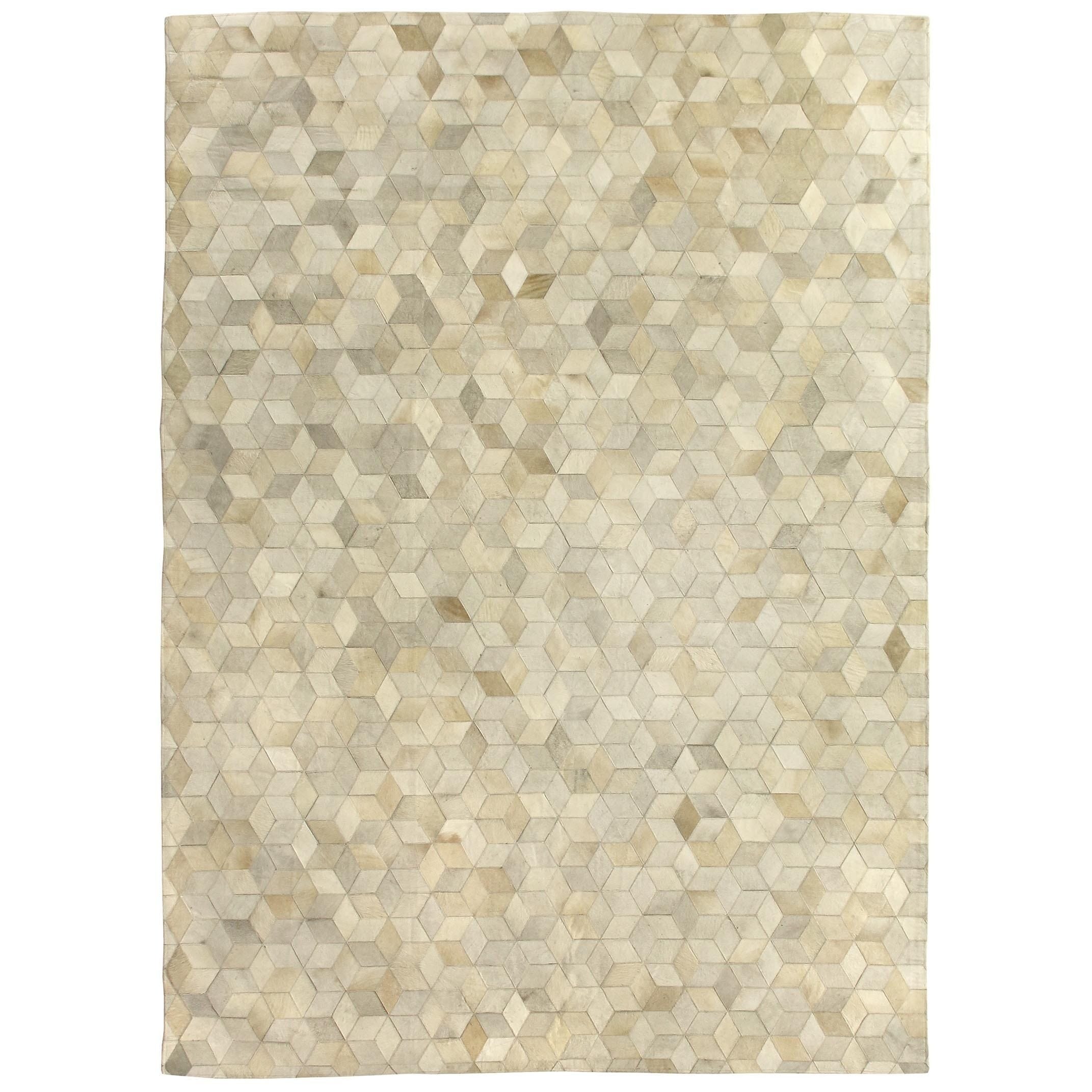 Exquisite Rugs Stitched Blocks Ivory Leather Hair On Hide Rug 96 X 136