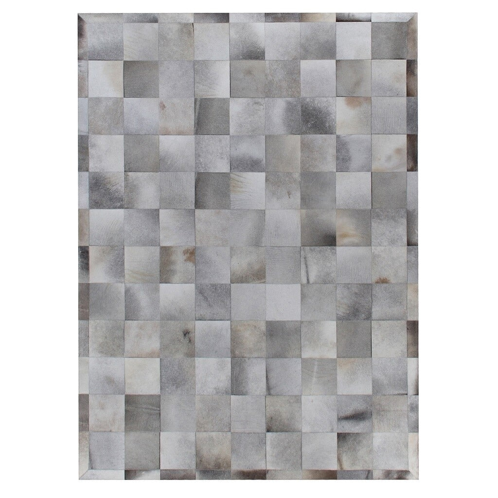 Exquisite Rugs Stitched Blocks Silver Leather Hair On Hide Rug 116 X 146 116 X 146