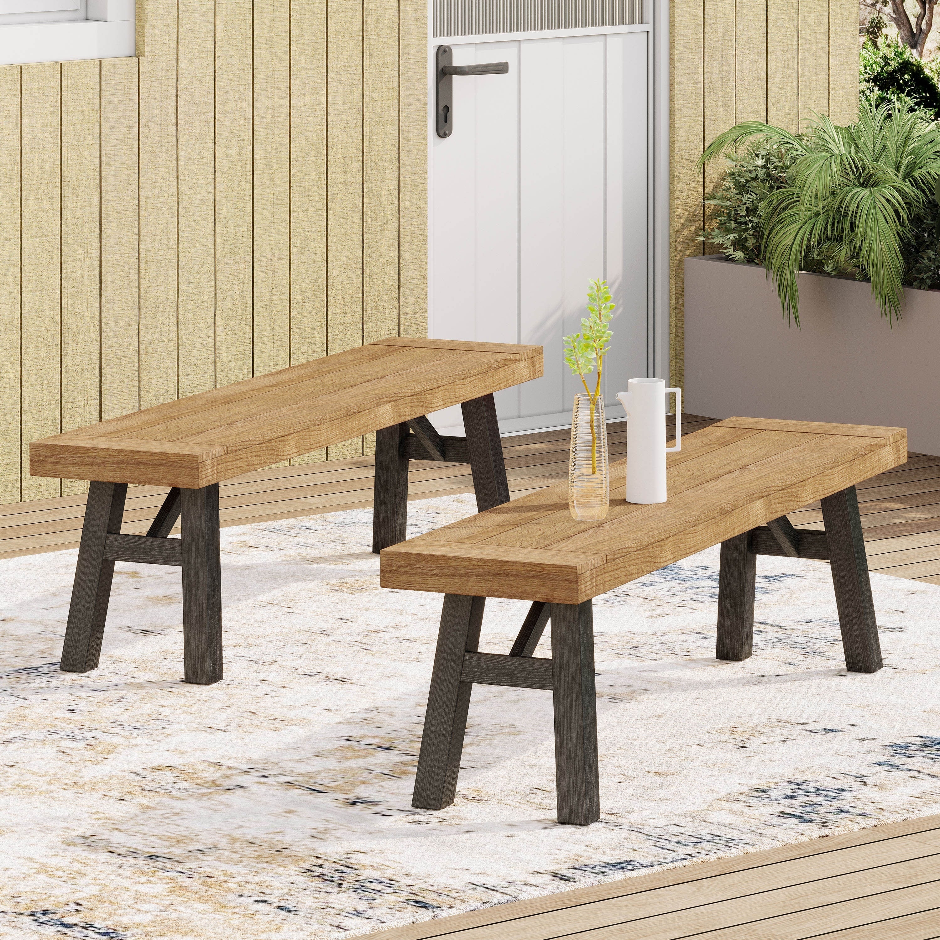 Exquisite Wooden Dining Bench Corridor Bench Set Of Two Entryway Bench Leisure Stool Outdoor Bench For Terrace Patio