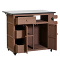 Extendable 41.9 Outdoor Kitchen Island With Stainless Steel Top And Side Spice Rack Kitchen Cart With Drawers Storage Cabinet