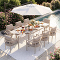 Extendable Aluminum Outdoor Dining Set For 6 8 People Weather Resistant Patio Table And Chairs With Cushions Space Saving