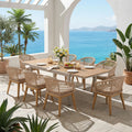 Extendable Outdoor Dining Set With Woven Rope Back Chairs With Cushions And All Weather Aluminum Patio Table
