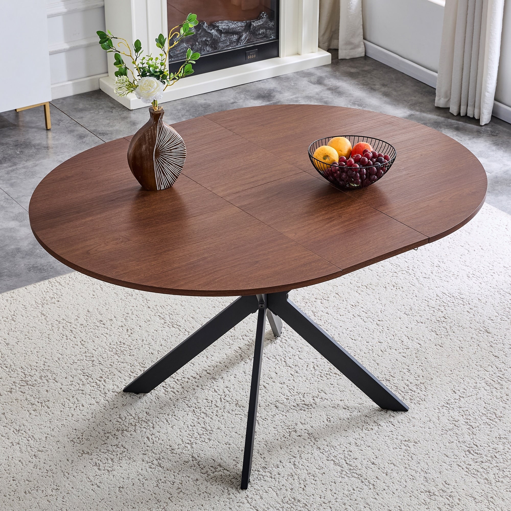 Extendable Round Dining Table 43 To 54 Space Saving Dining Table With Sturdy Metal Legs For Small Apartment Living Room