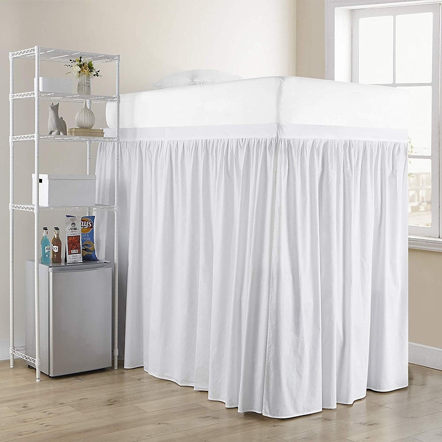 Extended Dorm Sized Cotton Bed Skirt Panel With Ties 3 Panel Set