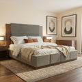 Extended Wood Panel Upholstered Platform Bed By Harper Bright Designs
