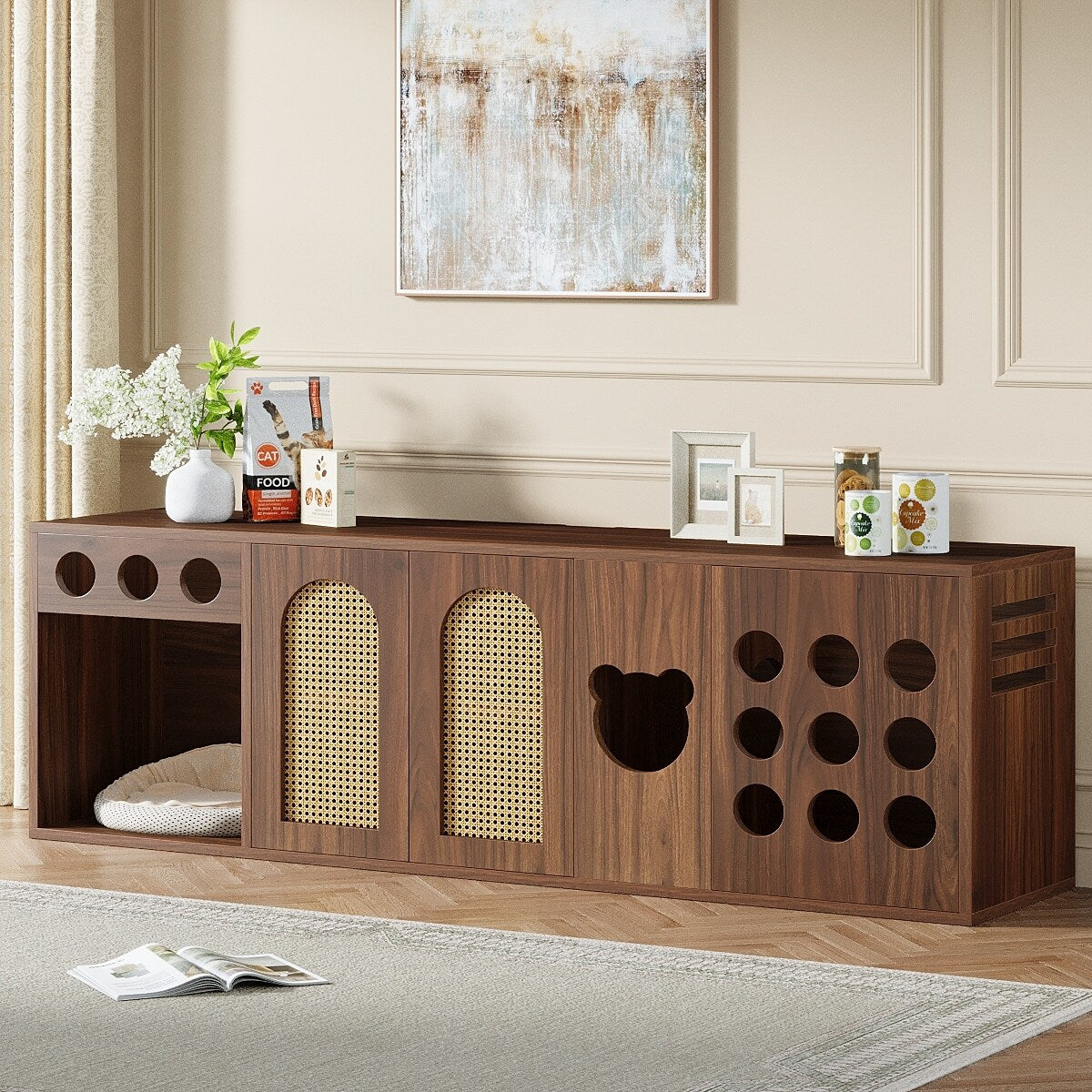 Extra Large Cat Litter Box Enclosure 70.9 Inch Hidden Litter Box Furniture Cabinet Xl Wooden Farmhouse Indoor Cat House