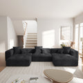 Extra Linen Upholstered Sectional Sofa 3 Seater Deep Seats Modular Couch With 2 Ottoman