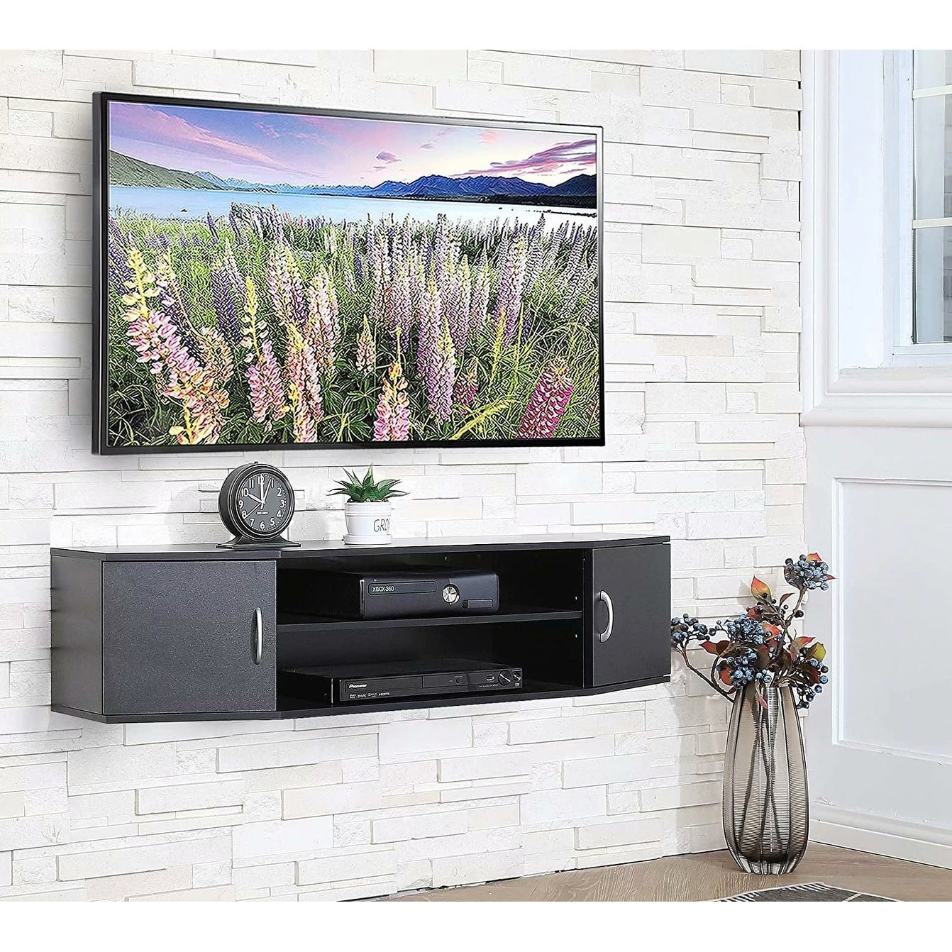 Fitueyes Wall Mounted Tv Media Console Floating Desk Storage Hutch