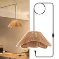 Ftl Rattan Plug In Pendant Light For Ceiling Farmhouse Boho Woven 19.7 Inch