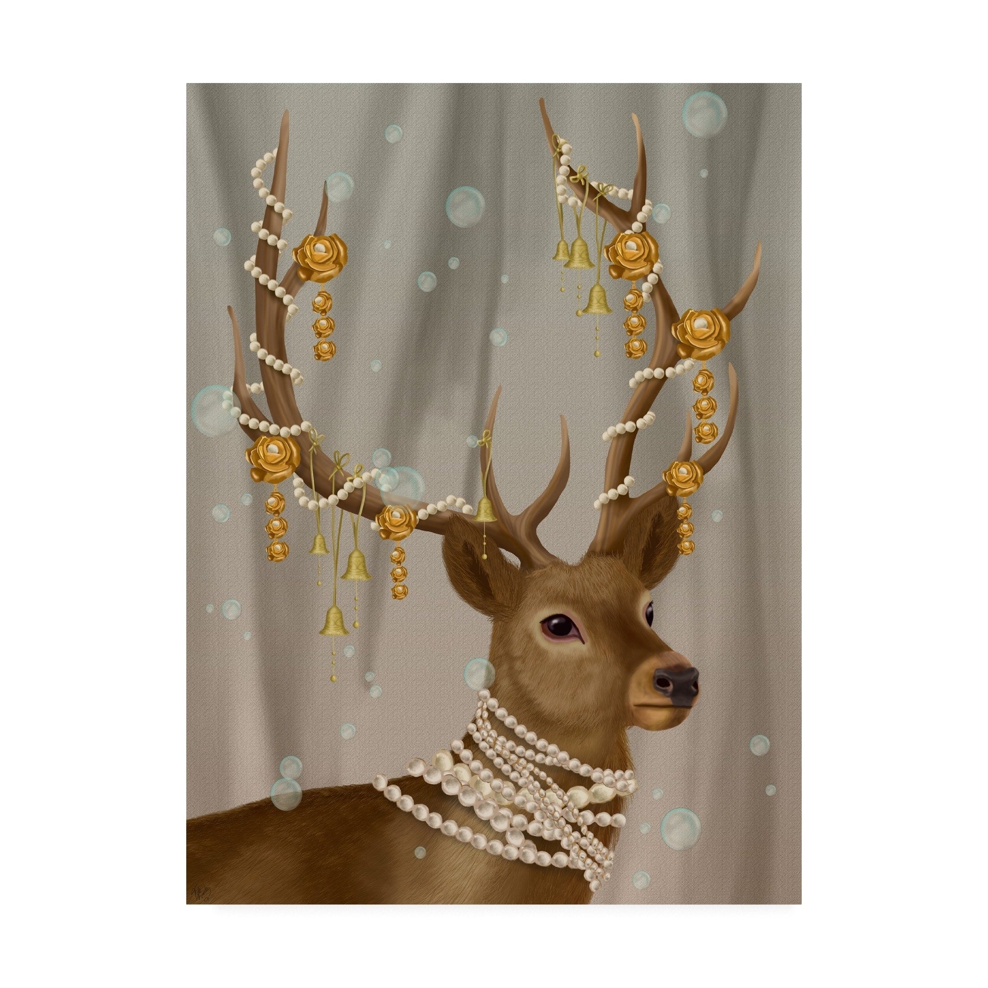 Porch Den Deer With Gold Bells Canvas Art