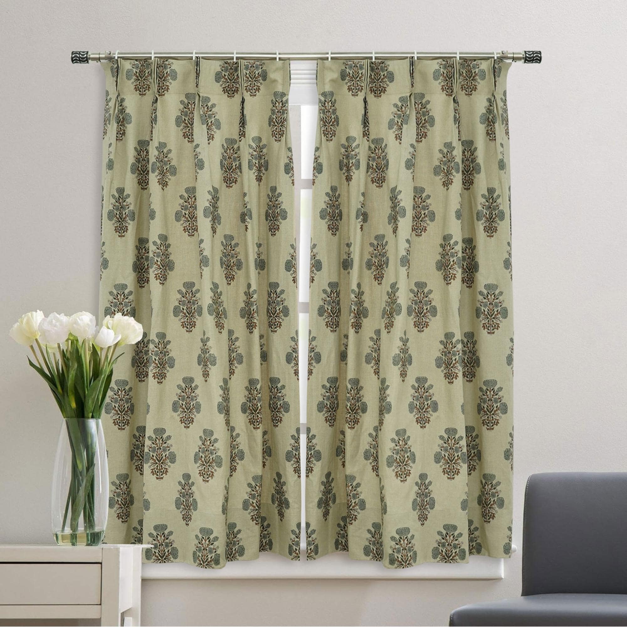Fabdivine Artisan Hand Block Printed Floral Drape For Living Room Bedroom Window Hanging Swadesh Gry