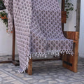 Fabdivine Coastal Tulip Handwoven Cotton Throw Blanket Double Sided Floral Block Print Decorative Throw With Fringe 90 X 54