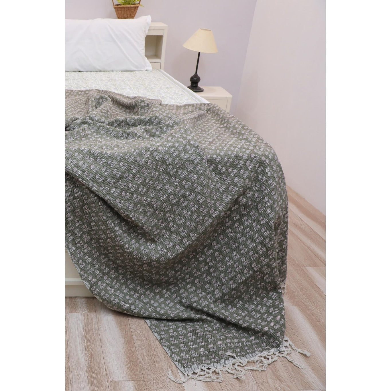 Fabdivine Damaru Handcrafted Cotton Blanket Hand Block Printed Sofa Bed Throw Home Textile With Hand Tied Tassels 90 X54
