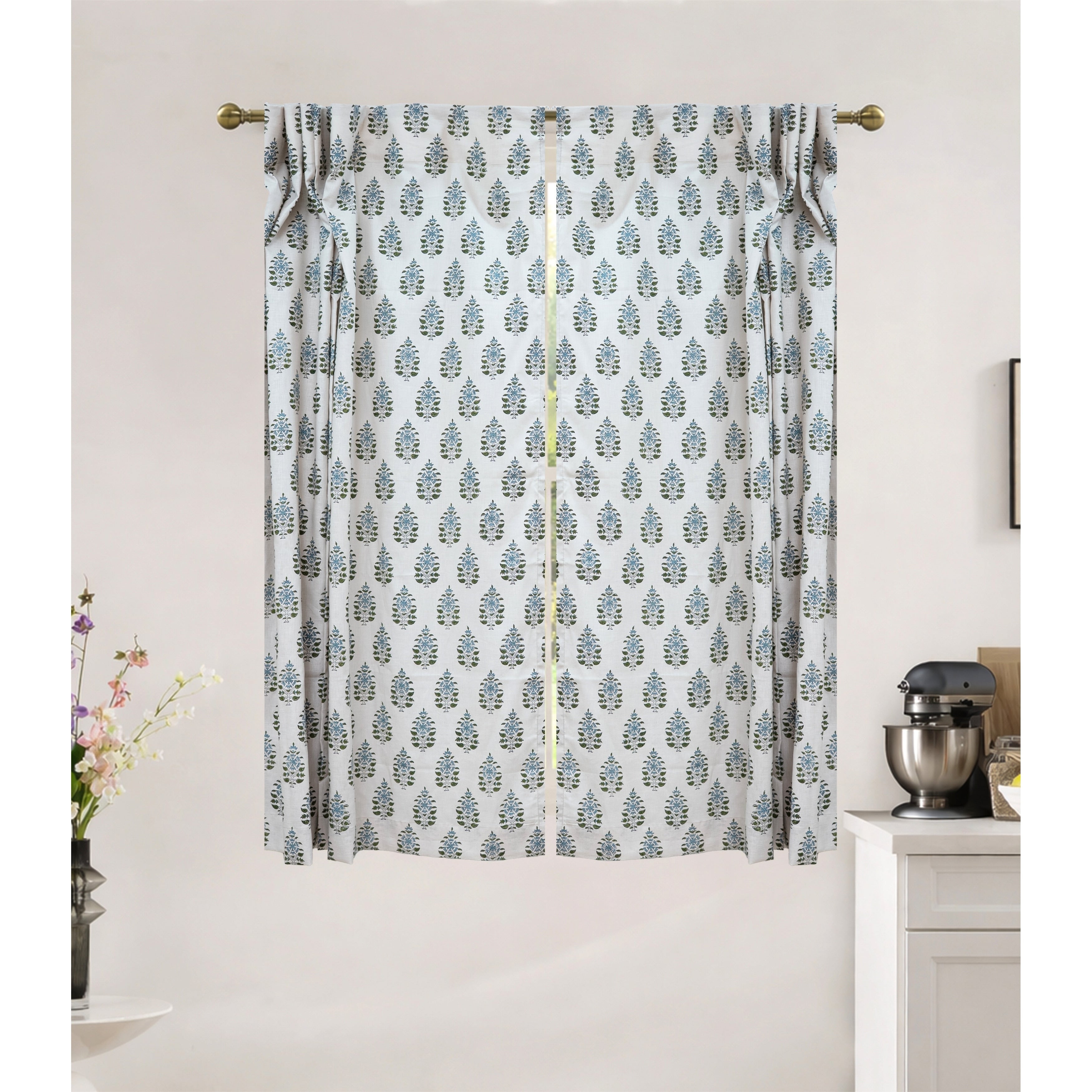 Fabdivine Ethnic Hand Block Print Floral Linen Curtain For Elegant Home Window And Room Decoration Gulnaari