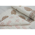 Fabdivine Floral Print Cotton Traditional Bedding Quilt Guldasta Brown Pink Handmade Reversible Bedspread For Bedroom Decor