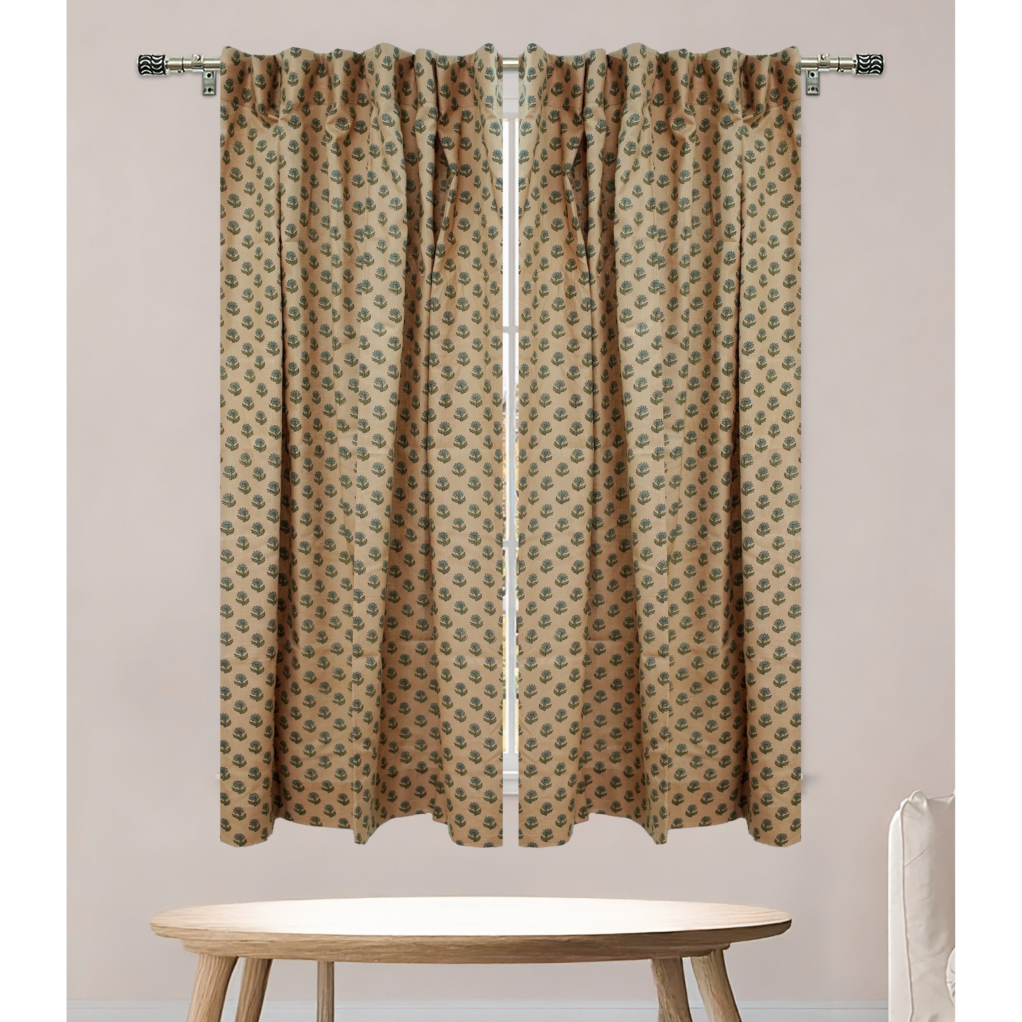 Fabdivine Hand Block Floral Pattern Linen Drape For Room Decoration Accent Boho Palak