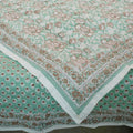 Fabdivine Hand Block Print Blue White Floral 100 Cotton Quilt Handmade Reversible Organic Boho Bedding For Bedroom Sofa