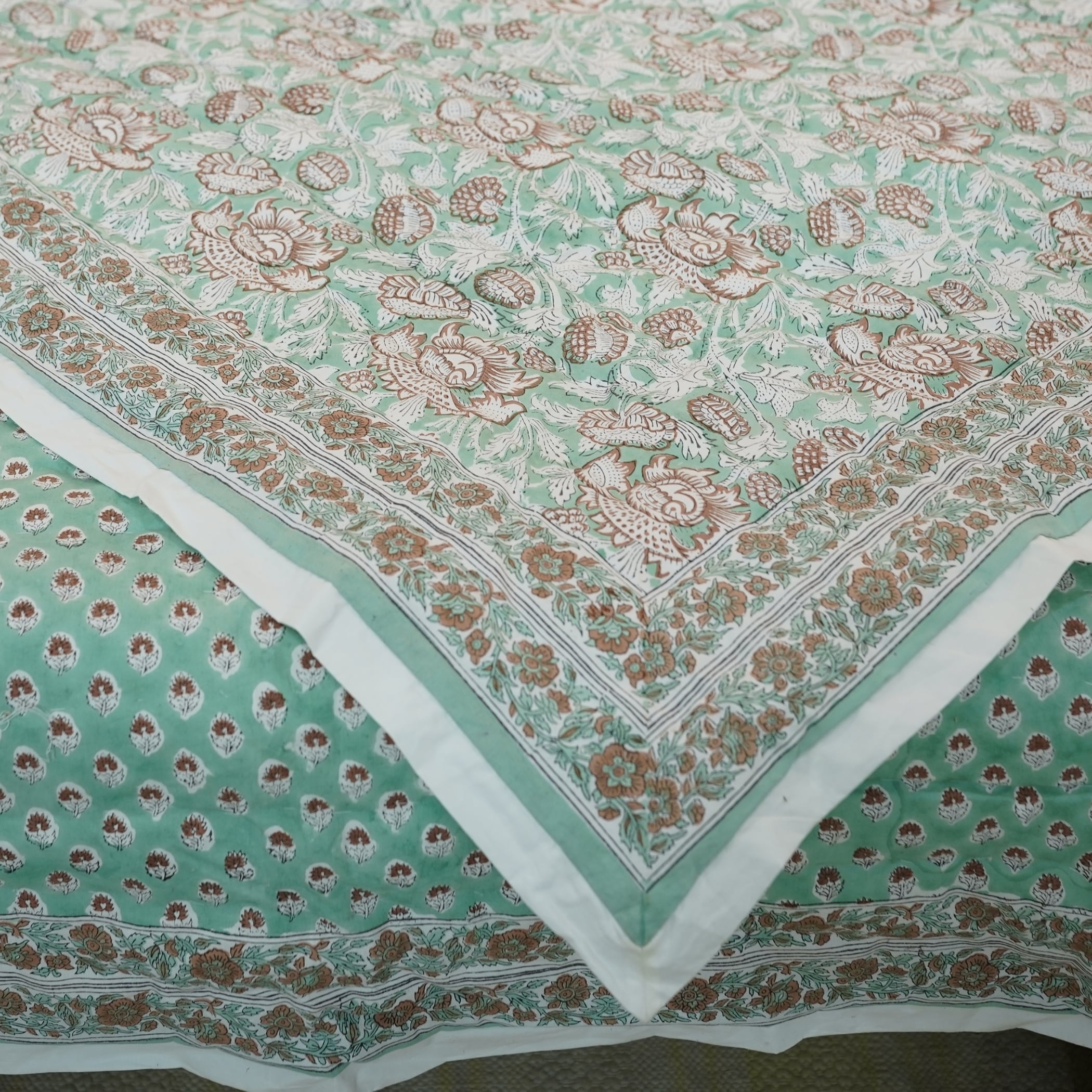 Fabdivine Hand Block Print Blue White Floral 100 Cotton Quilt Handmade Reversible Organic Boho Bedding For Bedroom Sofa