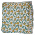Fabdivine Hand Block Print Cotton Quilt Soft Luxurious Yellow Green Floral Madhubala Bedding Reversible Lightweight Handmade