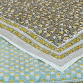 Fabdivine Hand Block Print Green Yellow Floral Organic Reversible Cotton Quilt Natural Boho Decorative Bedding For Home Deco