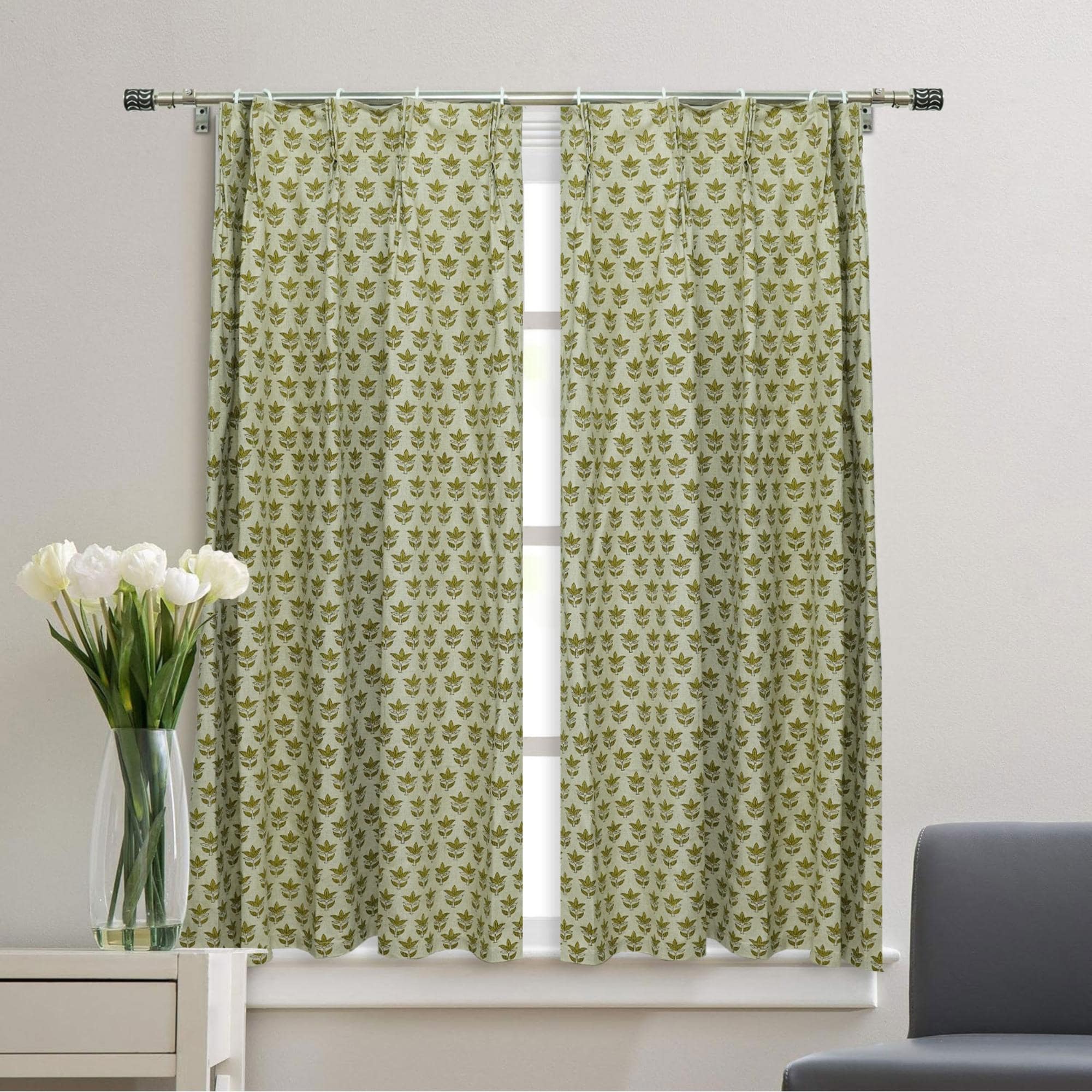 Fabdivine Hand Block Print Pure Linen Fabric Window Drape Home Accent Room Curtain 7Patti