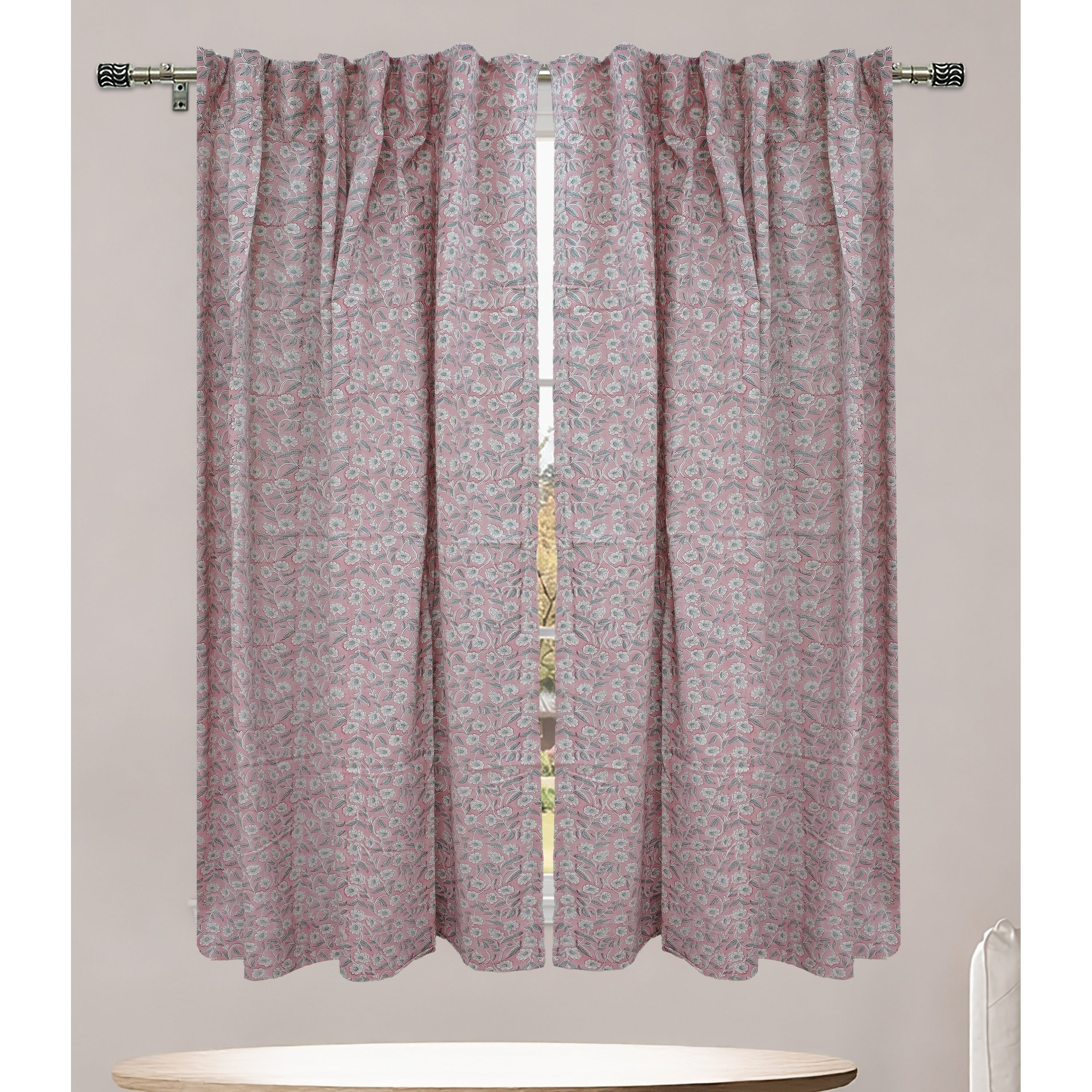 Fabdivine Handmade Block Print Linen Curtain For Window And Door Floral Boho Home Accent Haridwar