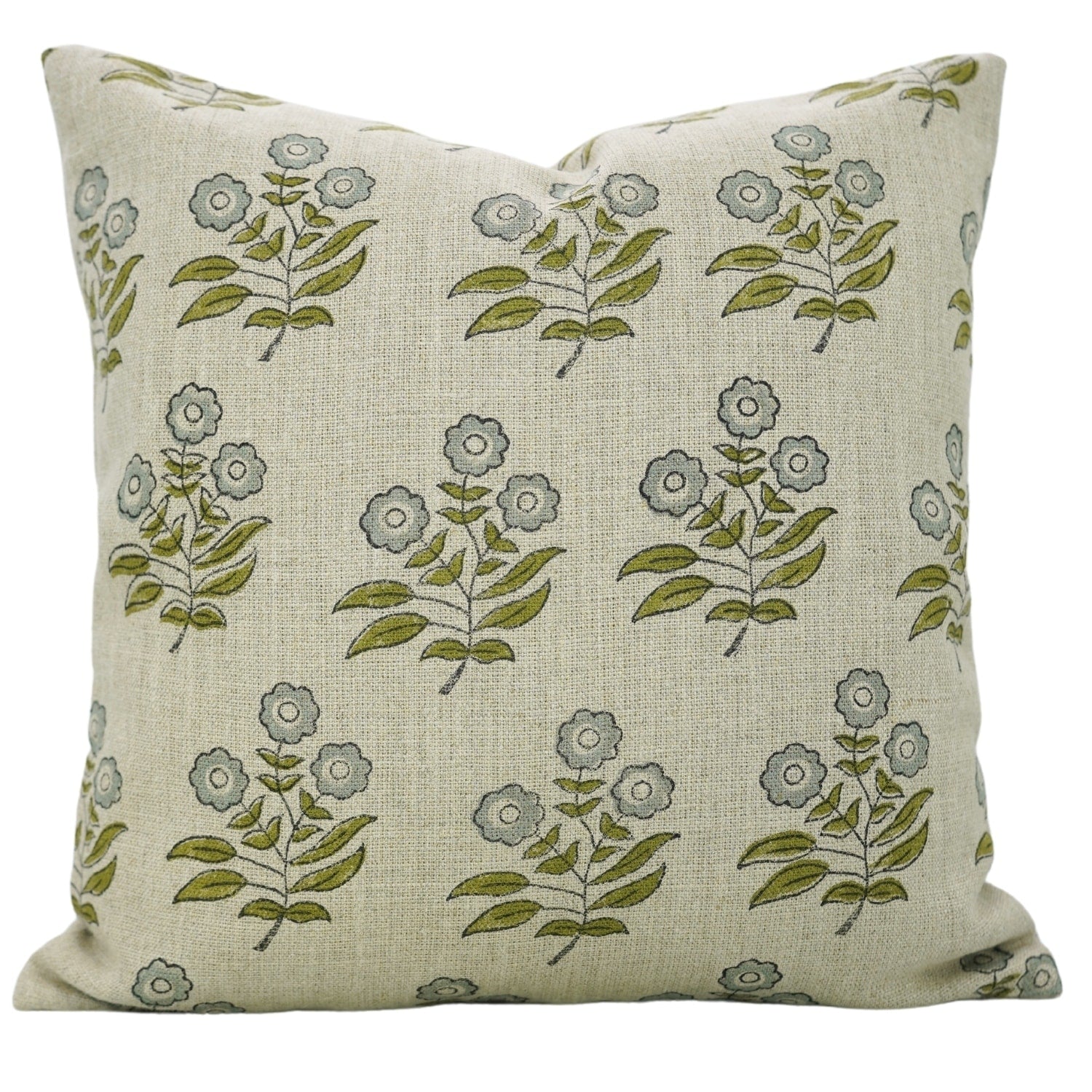Fabdivine Handmade Block Print Thick Linen Floral Cushion Cover Gray Farmhouse Decorative Pillow Cover Neha