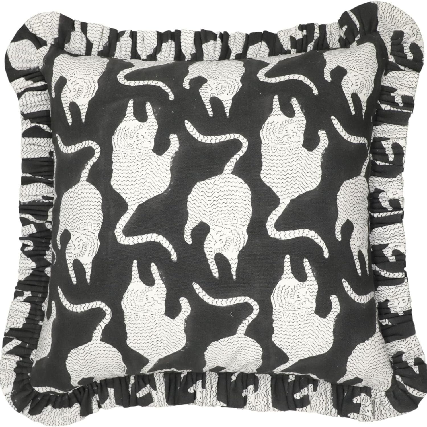 Fabdivine Handmade Frill Black Both Side Cotton Pillow Cover Block Print Home D Cor Mushak