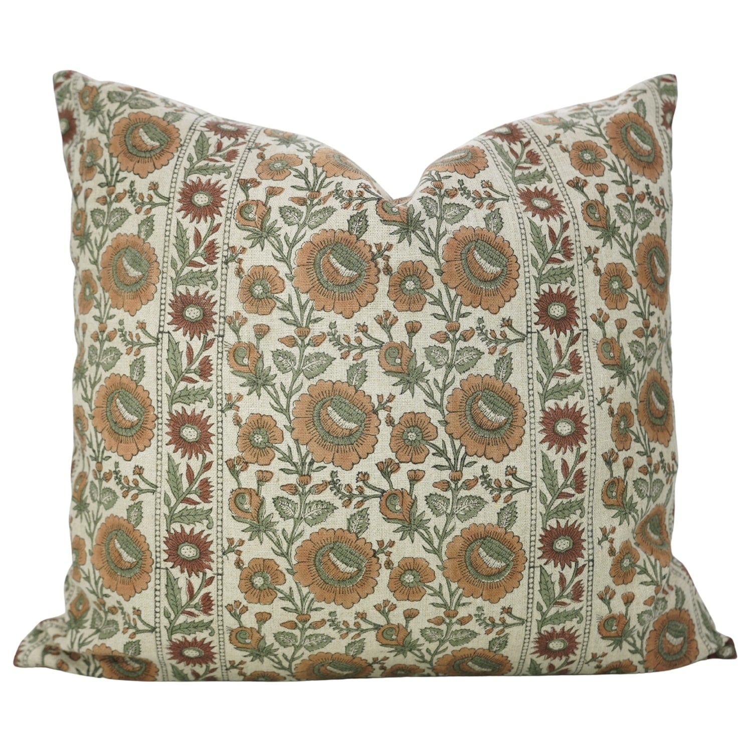 Fabdivine Handmade Heavy Weight Floral Linen Brown Cushion Or Block Print Pillow Cover
