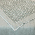 Fabdivine Handmade Luxury Hand Block Print Cotton Quilt Both Side Printed Blue White Floral Double Sided Reversible Bedspread