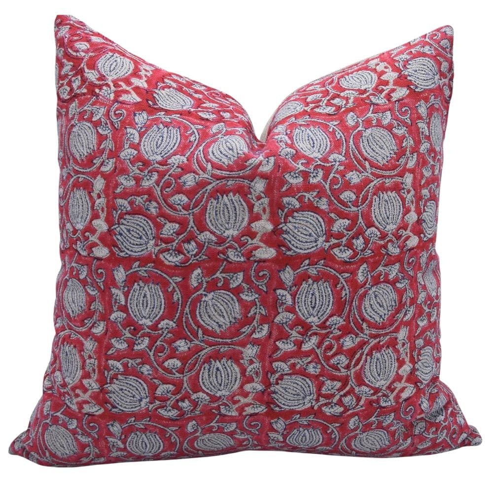 Fabdivine Handmade Thick Linen Block Print Pillow Cover Floral Indian Cushion Decorative Sofa Accent Throw Case Boho Farmhouse