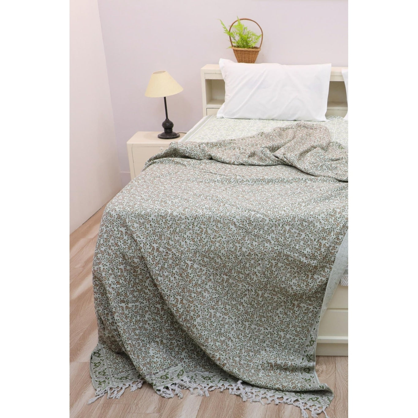 Fabdivine Keri Jaal Handcrafted Cotton Throw Traditional Indian Block Print Blanket With Fringe 90 X 54