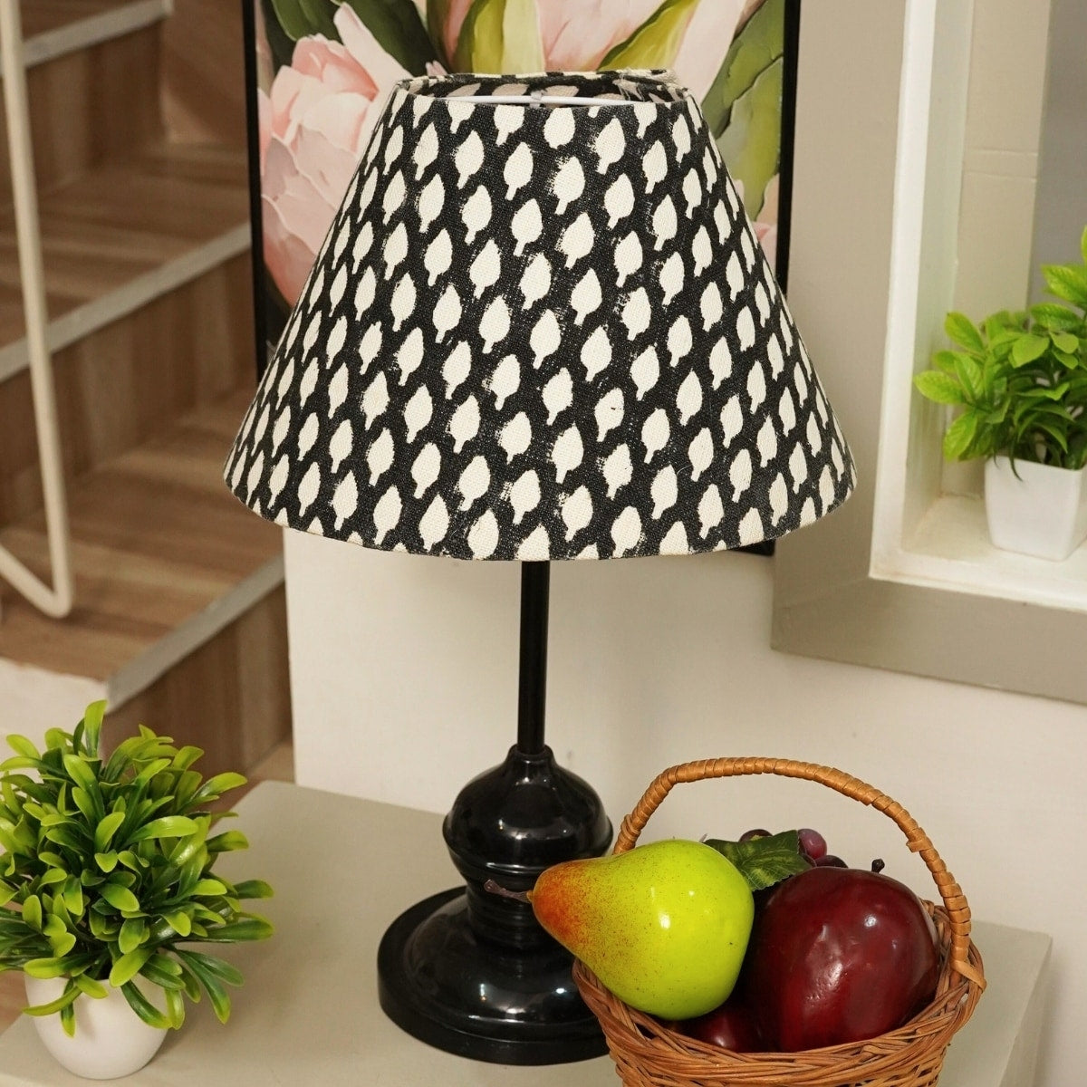 Fabdivine Khushbu Handmade Thick Linen Floral Block Print Lampshade Vintage Boho Table Lamp Modern Handcrafted