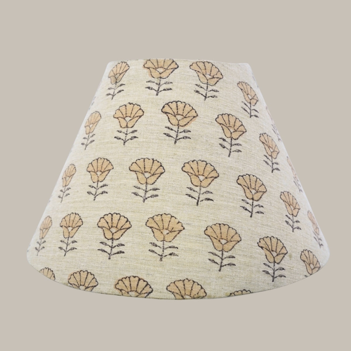 Fabdivine Kohinoor Linen Blend Floral Brown Hand Block Print Drum Detachable Table Lampshade For Home Living Room D Cor