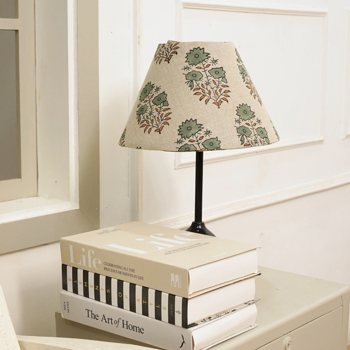 Fabdivine Mayra Handmade Green Pure Linen Floral Block Print Lampshade Bohemian Table Lamp Shade For Home D Cor
