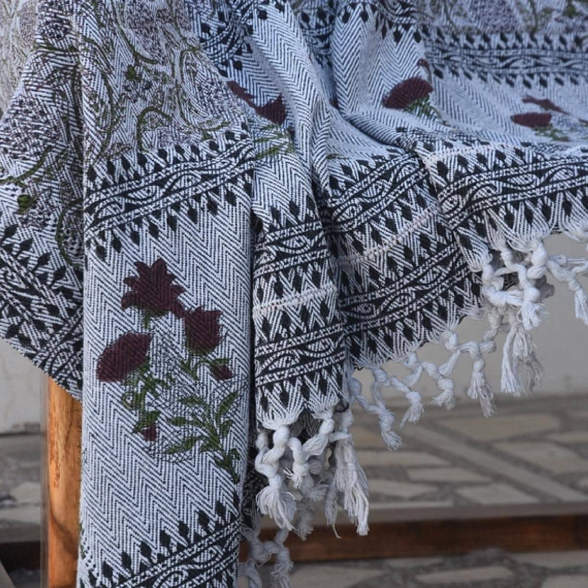 Fabdivine Meraki Handcrafted Cotton Bed Throw Traditional Block Print Blanket For Bedroom Living Spaces With Fringe 90 X54
