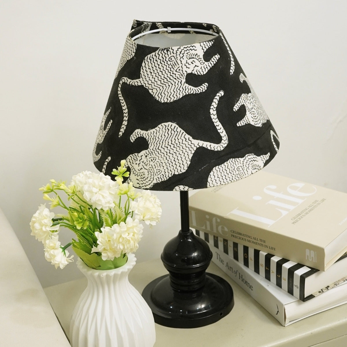 Fabdivine Musakraaj Handmade Hand Printed Duck Canvas Black Lampshade Table Lampshade For Home Decor Ethnic Boho Accent