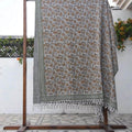 Fabdivine Naayab Handwoven Cotton Throw Blanket Floral Block Print Couch Bed Accent With Hand Tied Fringe 90 X54