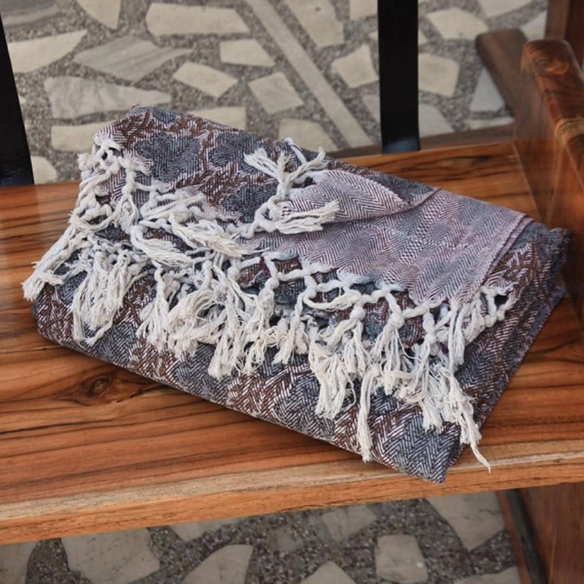Fabdivine Premium Pushp Samitha Handcrafed Cotton Throw Blanket Artisan Block Print Decorative Throw With Fringe 90 X54