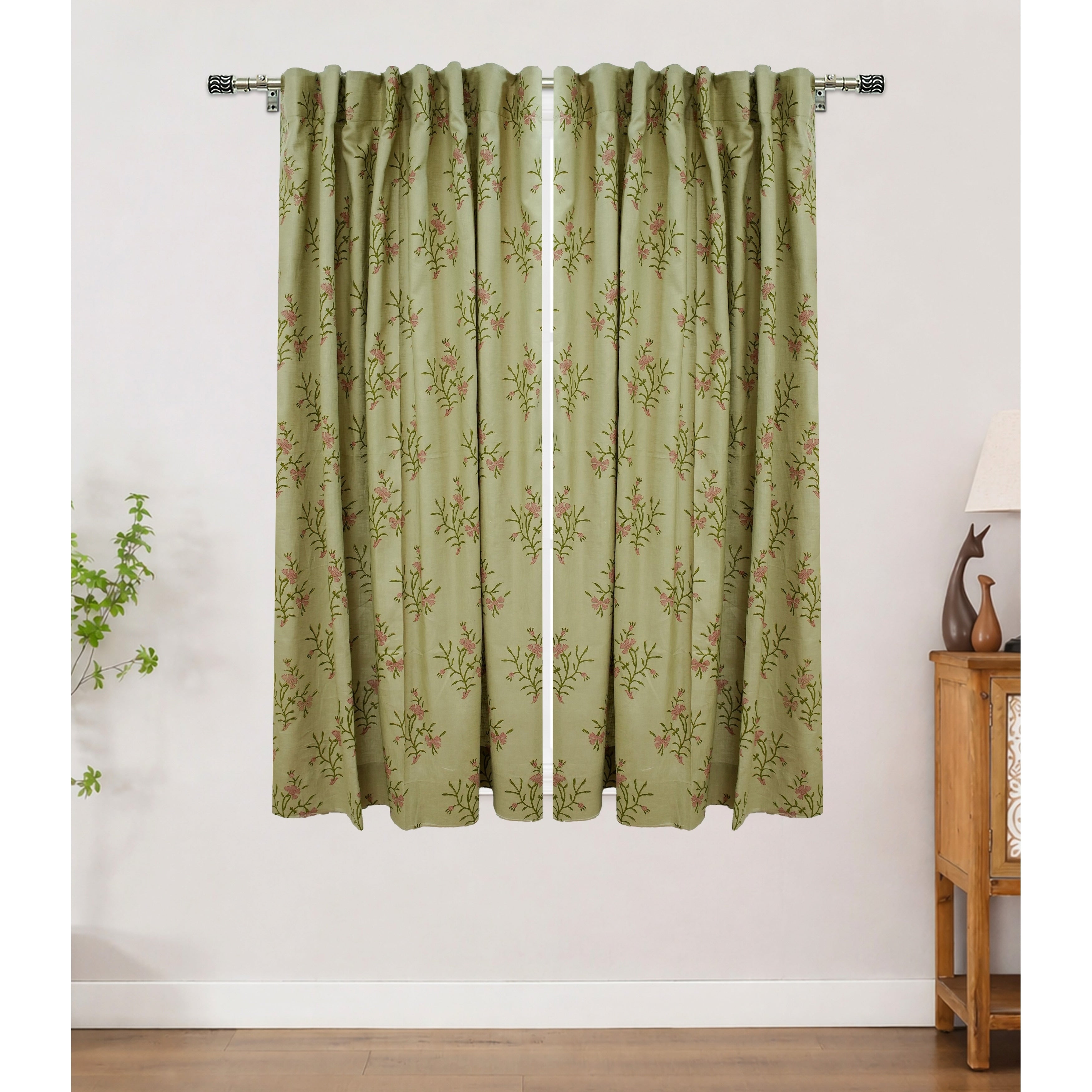 Fabdivine Traditional Handmade Floral Block Print Drape For Living Room Bedroom Window Daisy