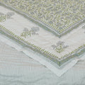 Fabdivine Vegetable Dyed Hand Block Print Cotton Quilt Blue Green Floral Eco Friendly Artisan Bedding Reversible Bedspread