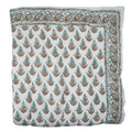 Fabdivine Vintage Hand Block Print Cotton Quilt Boho Bedroom D Cor Kanak Buti Green Light Blue Handmade Reversible Bedspread