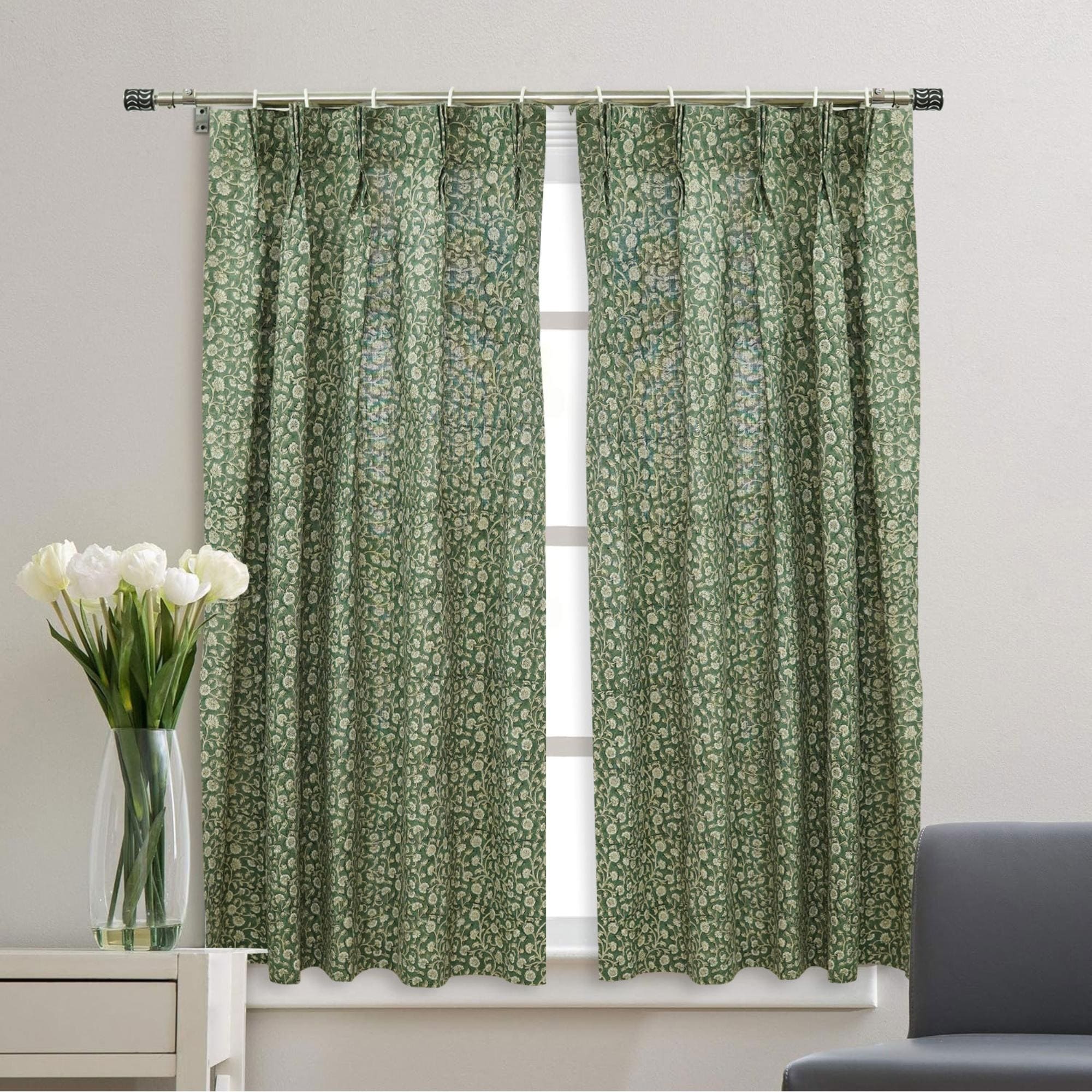 Fabdivine Vintage Style Handmade Floral Block Print Curtain For Room And Window Decor Himachal