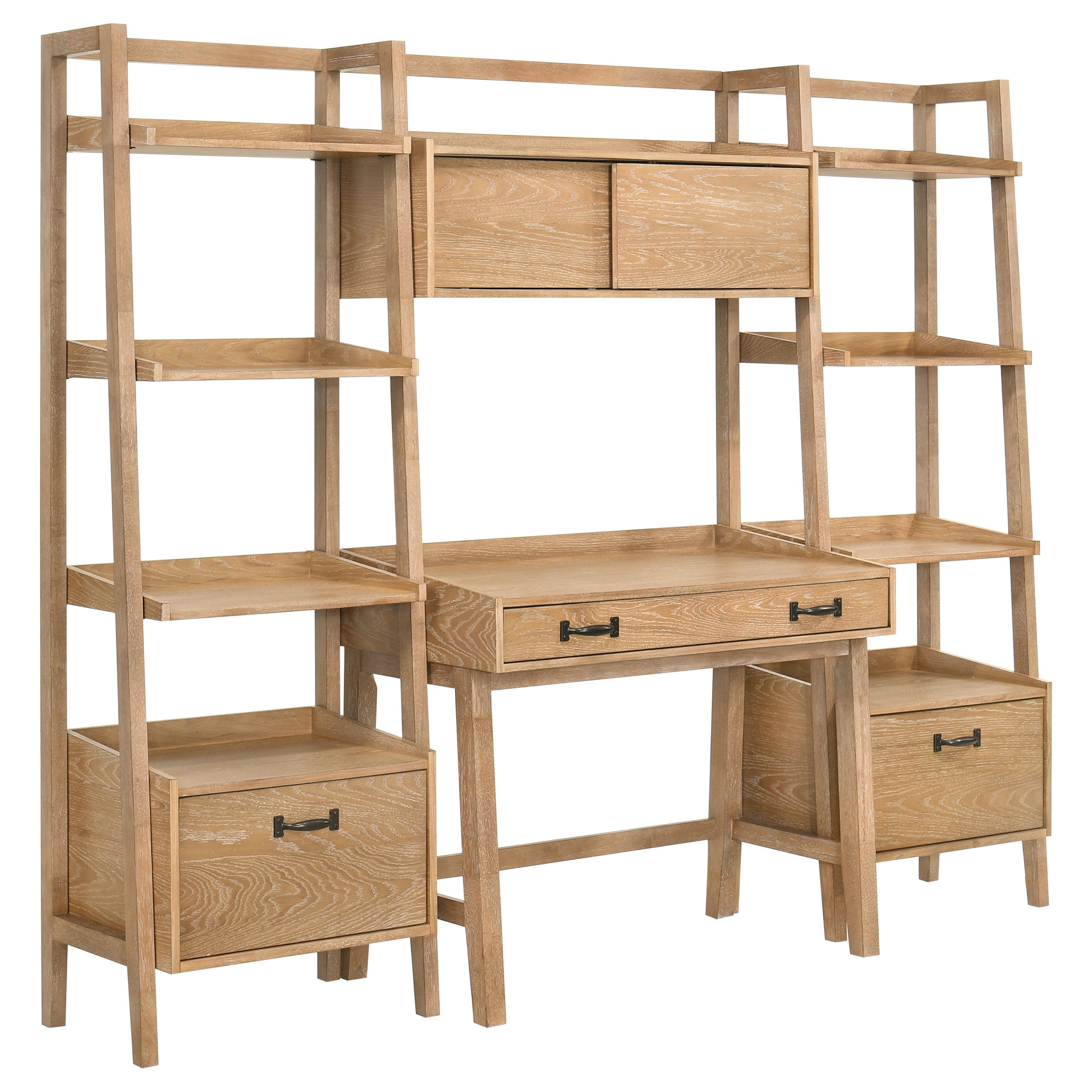 Fabian 4 Piece Computer Desk And Bookshelf Set Distressed Light Brown